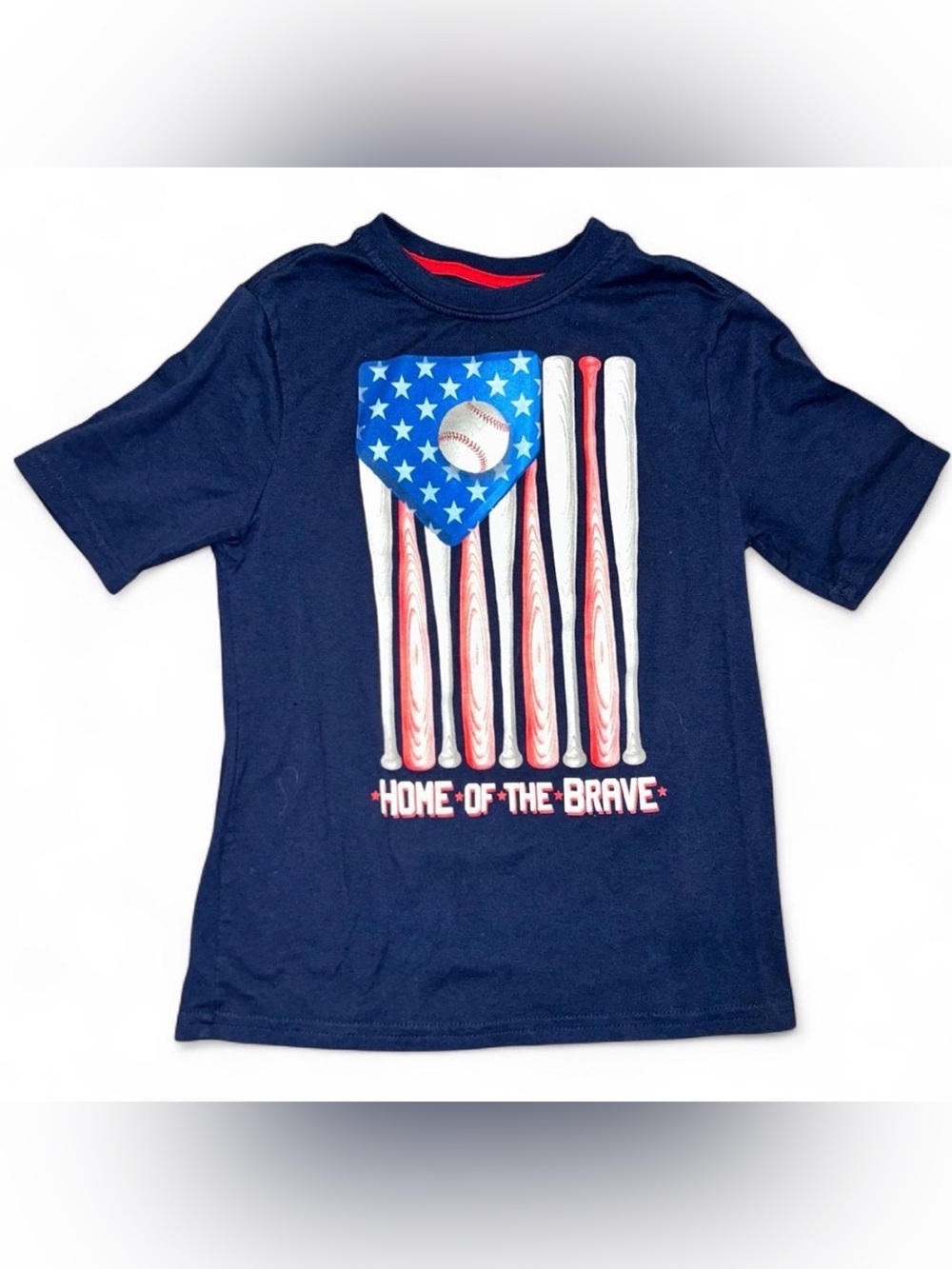 Kids Navy 'Home of the Brave' Baseball Flag Tee